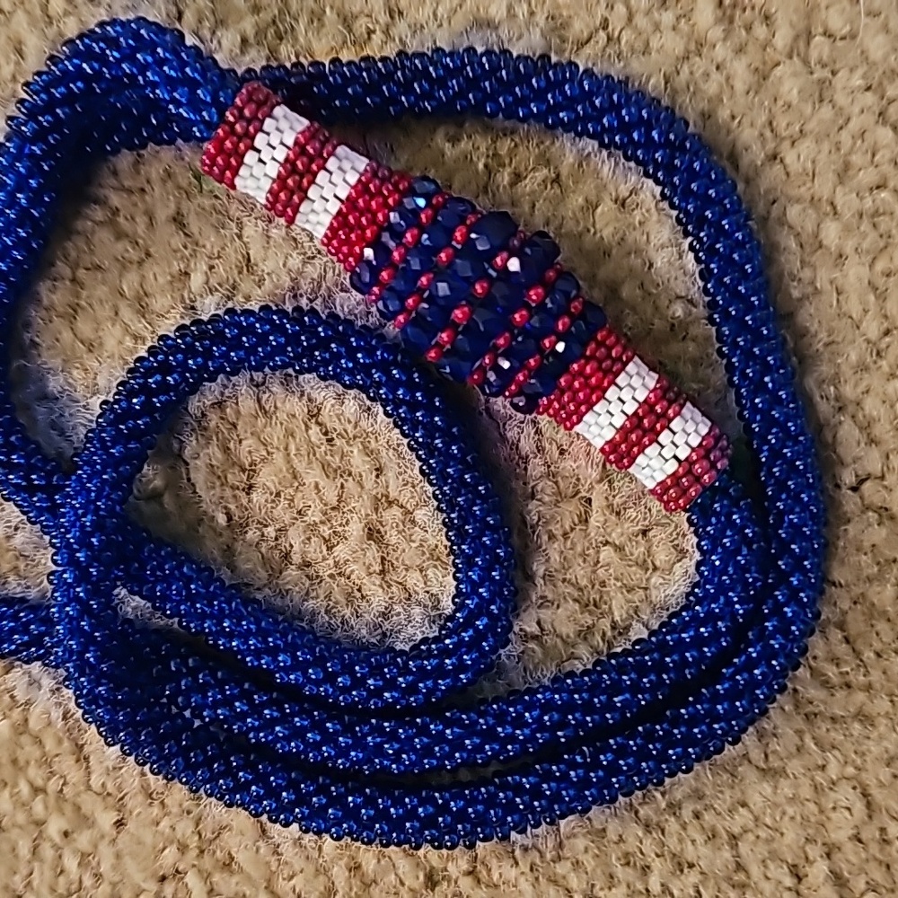 Necklace Rope Seed Beads Patriotic 4th July